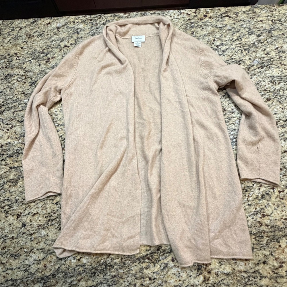 Neiman Marcus Cashmere Open Front Cardigan Tan Beige XL Long Sleeve Sweater ws